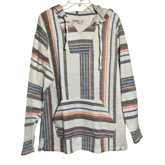 Free Planet striped baja hoodie "drug rug" Mexican-style pullover XL Multicolor - Picture 1 of 10